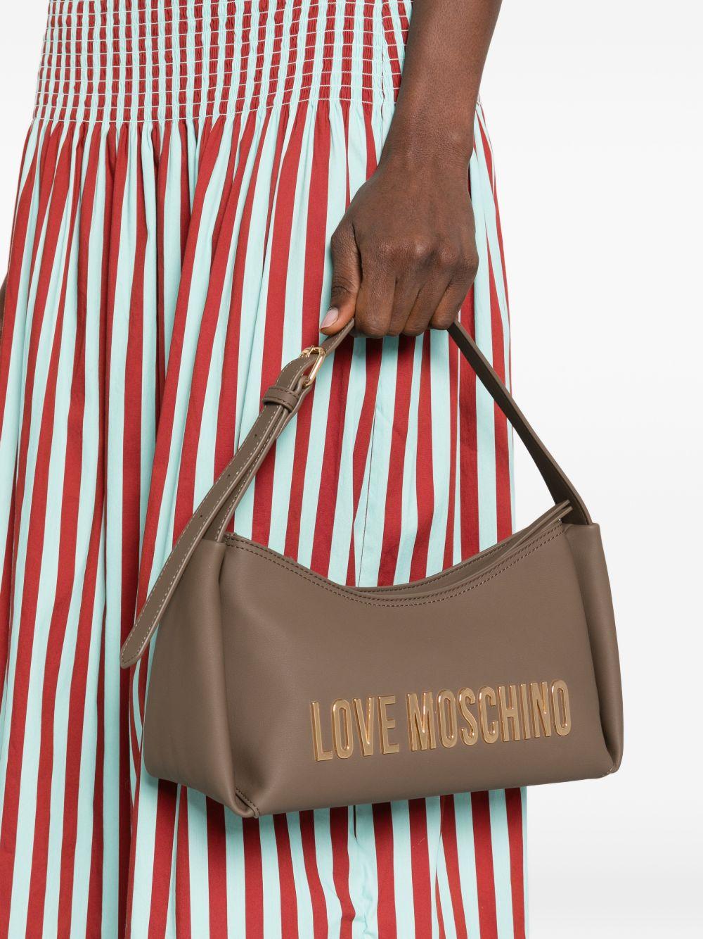 LOVE MOSCHINO Borsa a spalla tortora con logo dorato 