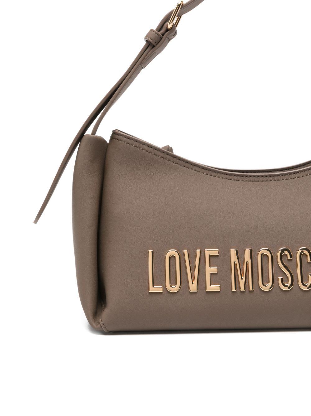 LOVE MOSCHINO Borsa a spalla tortora con logo dorato 