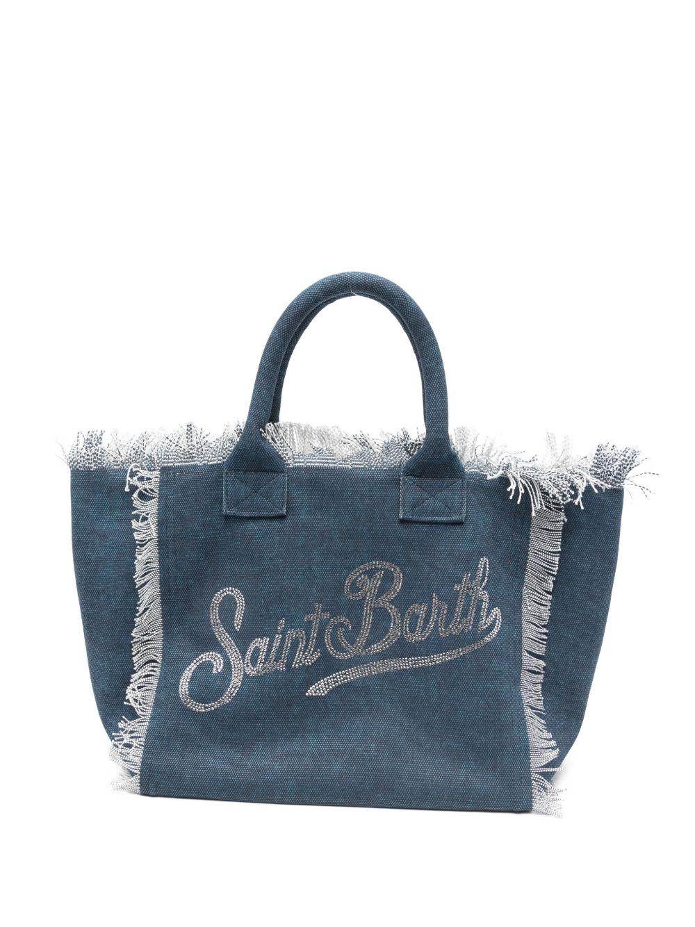 MC2 SAINT BARTH Borsa shopping Vanity con logo e dettagli sfrangiati blu 