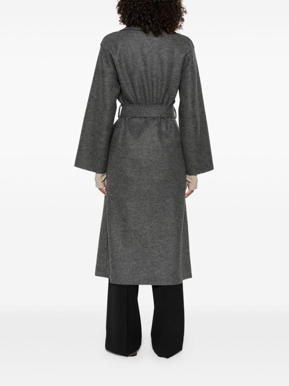 HARRIS WHARF LONDON Cappotto in lana vergine grigio con cintura in vita 