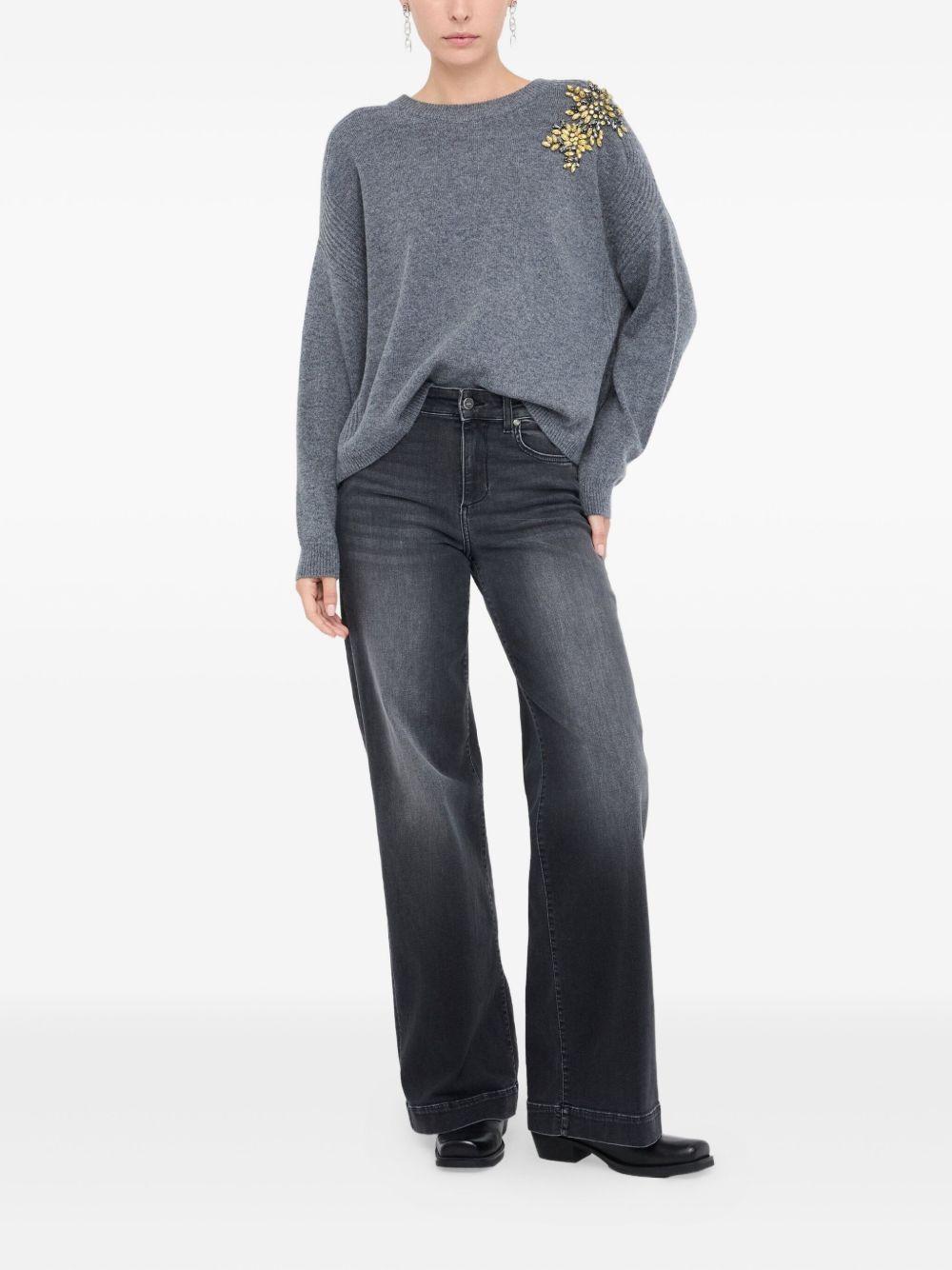 LIUJO Maglia in lana grigia con ricami impreziositi 