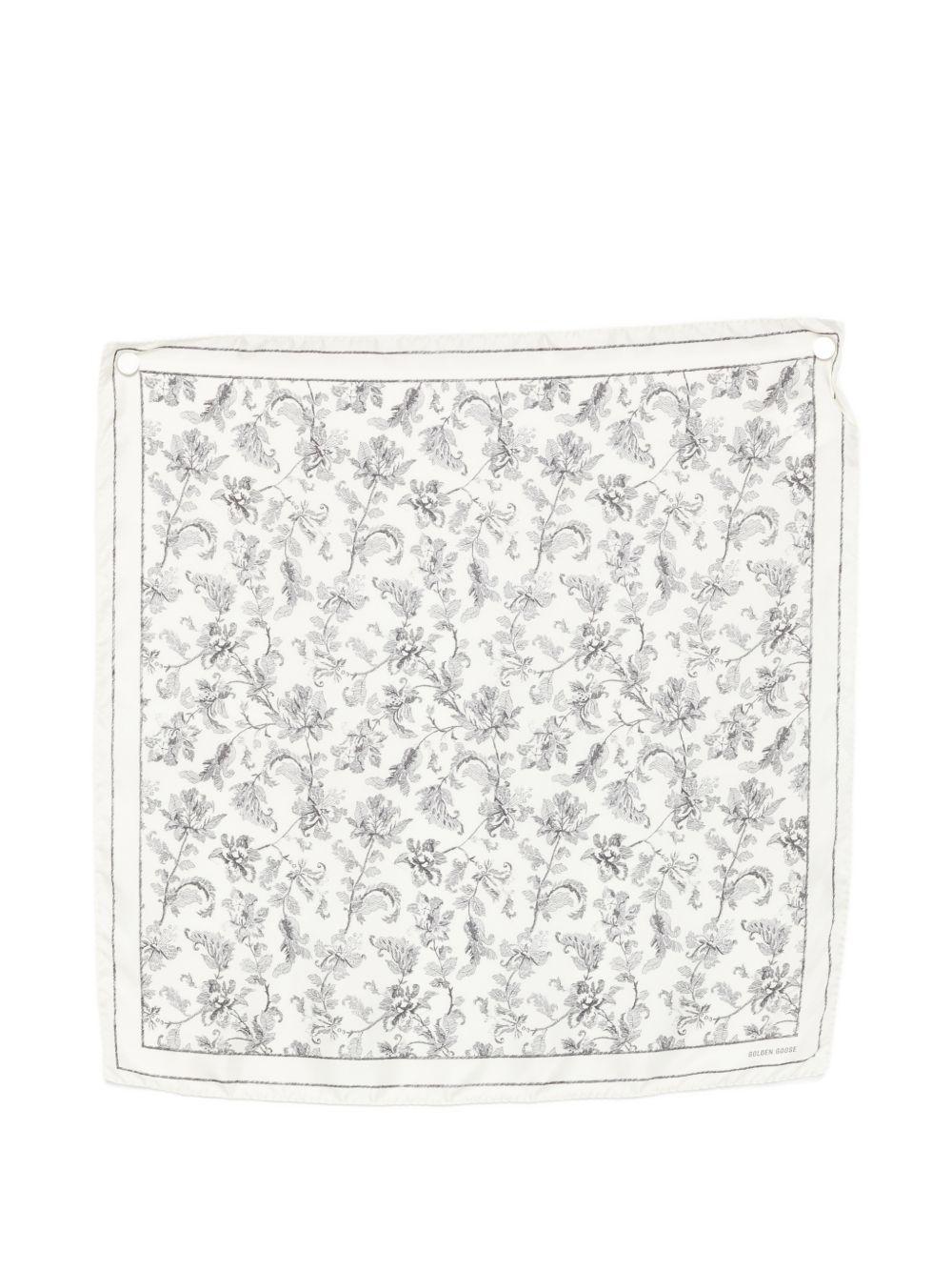 GOLDEN GOOSE Foulard in seta grigio e bianco con stampa floreale 