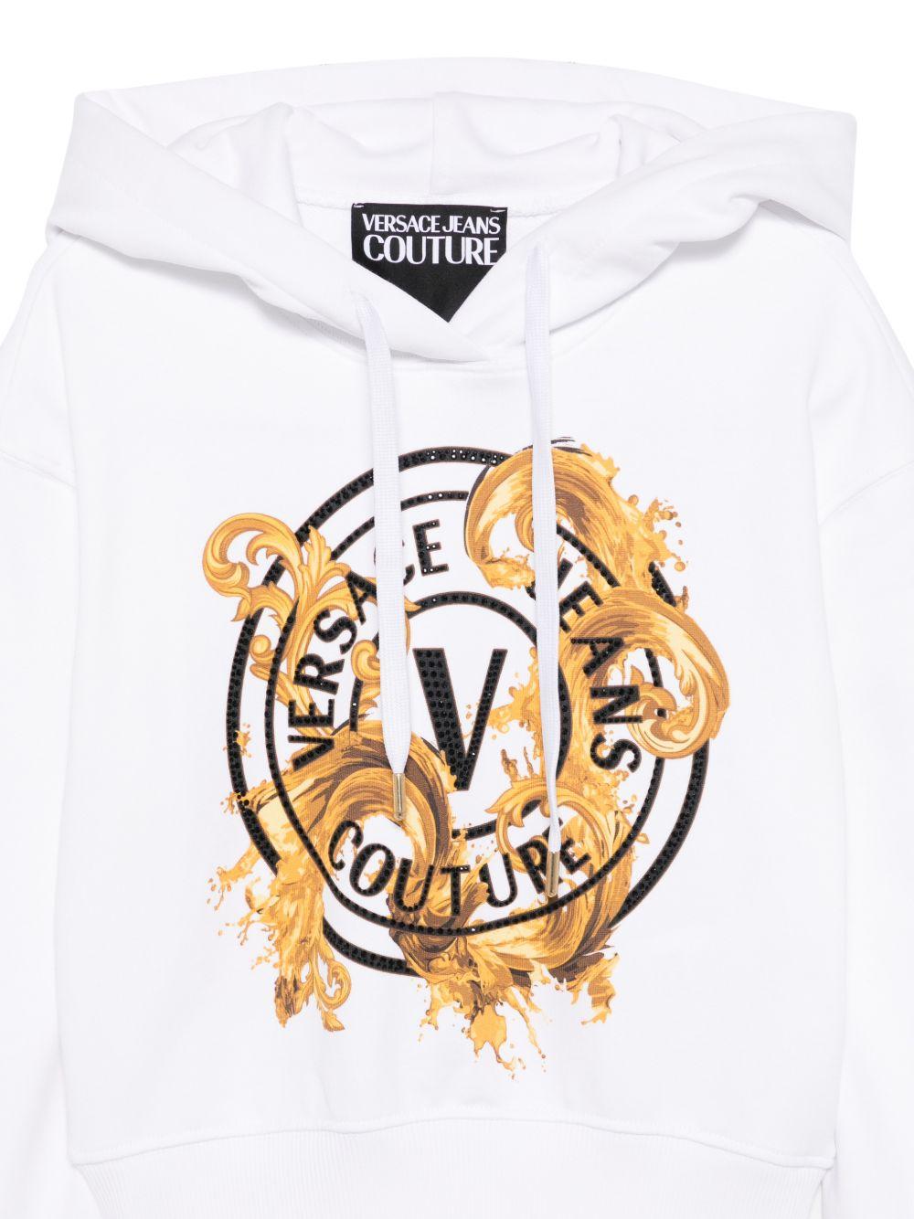 VERSACE JEANS COUTURE Felpa bianca con cappuccio e stampa 