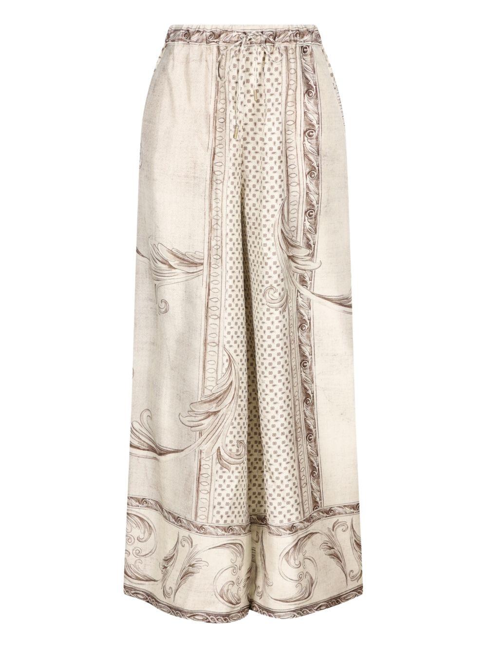 MAX MARA Pantaloni avorio con grafica barocca 
