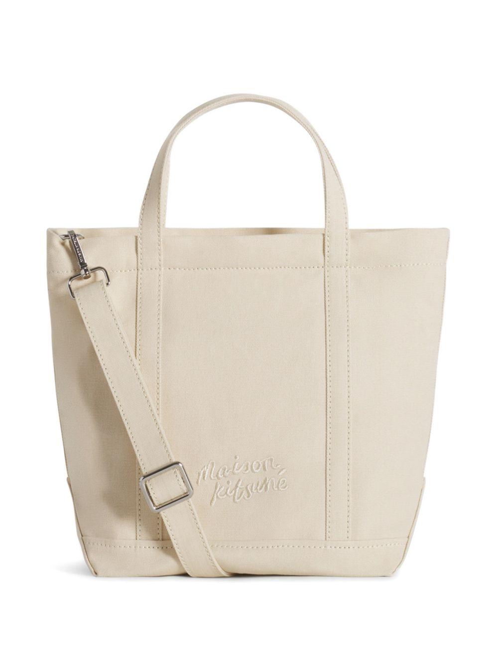 MAISON KITSUNE Borsa a mano con icona design ricamato beige chiaro 