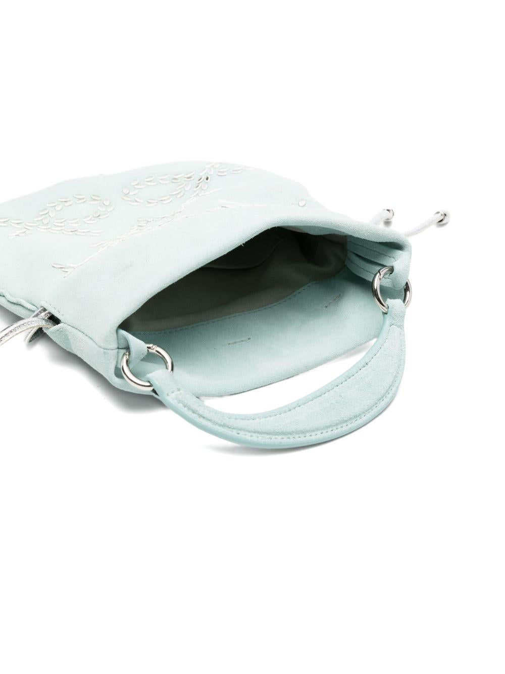 ORCIANI Borsa a secchiello Juice Peach Gem Mini con strass celeste 