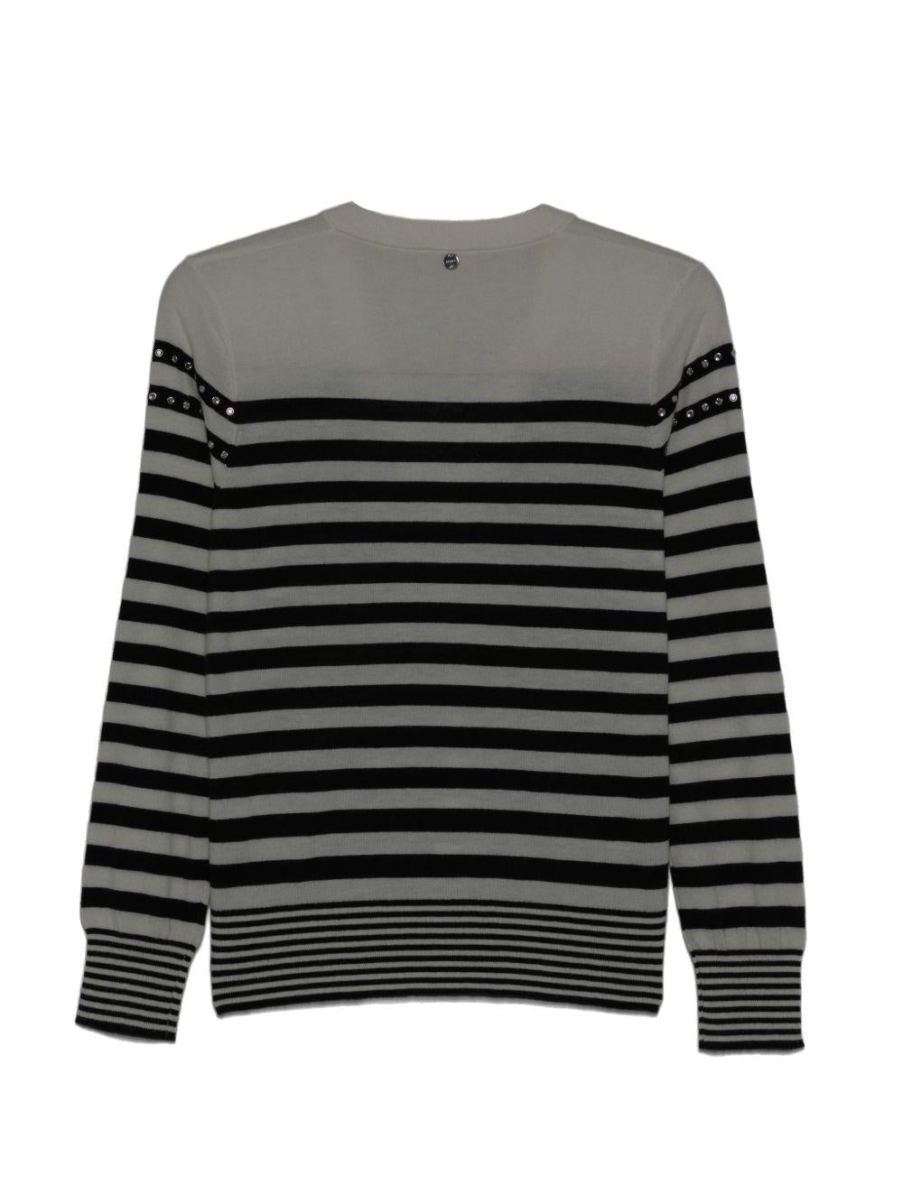 LIUJO Maglia bianca a righe nere con scollo a V 