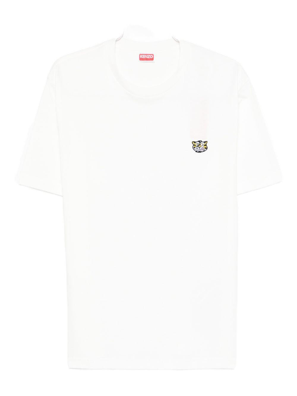 KENZO T-shirt in cotone bianco con patch tigre 