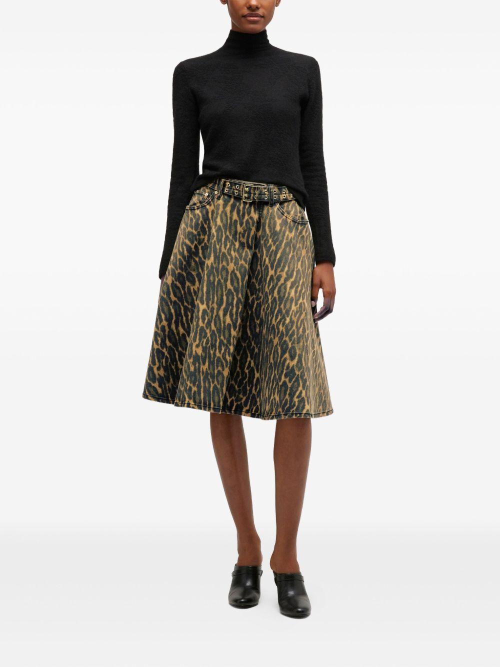 GANNI Gonna midi leopardata con cintura 