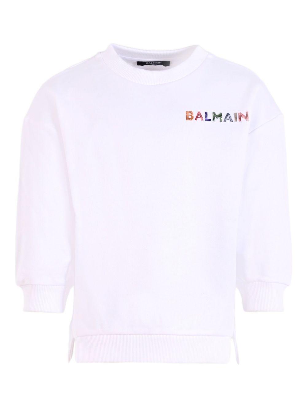 BALMAIN Felpa con il logo frontale impreziosito da strass 