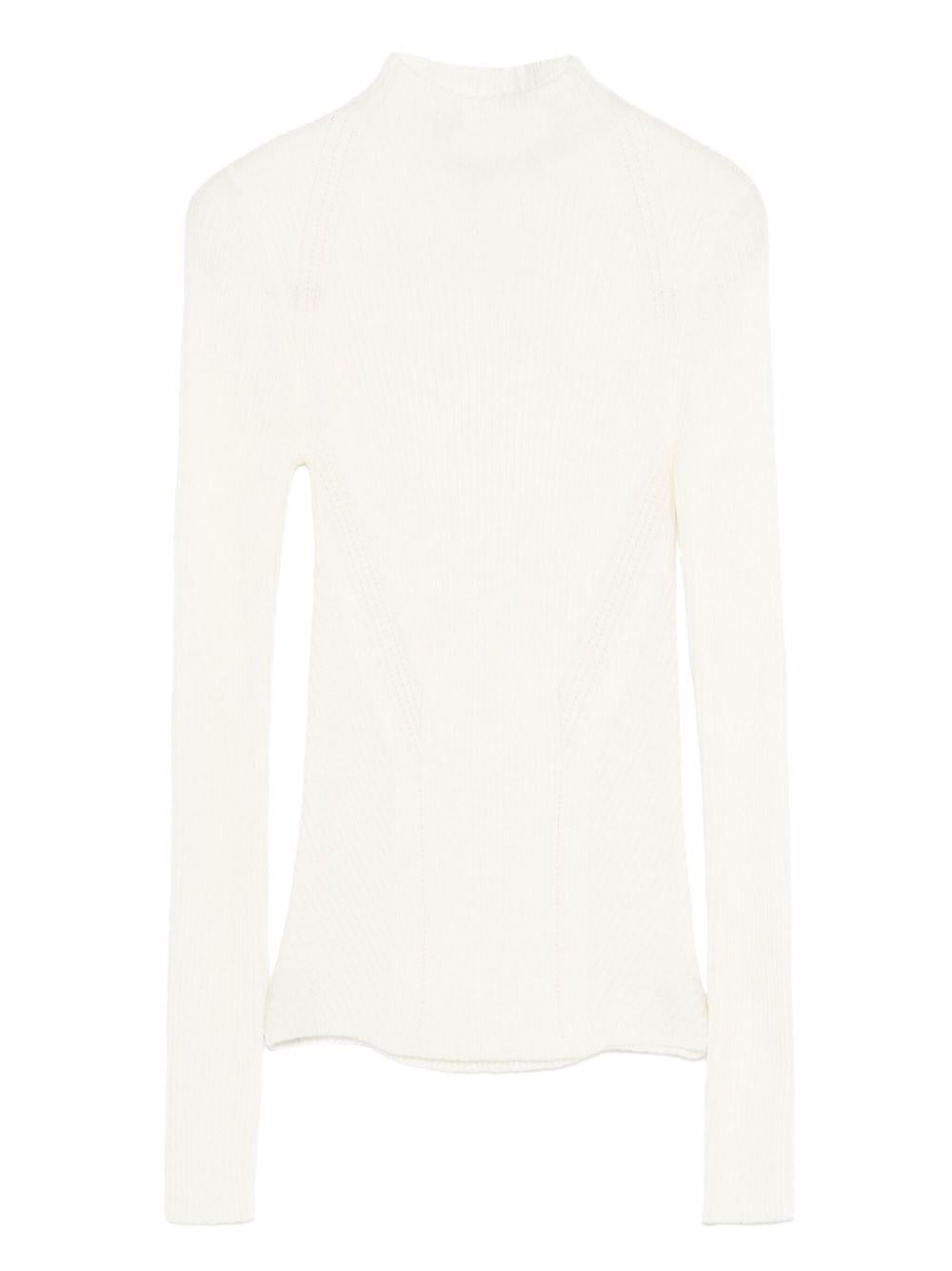 TWINSET Maglia a collo alto a costine in lana bianca 