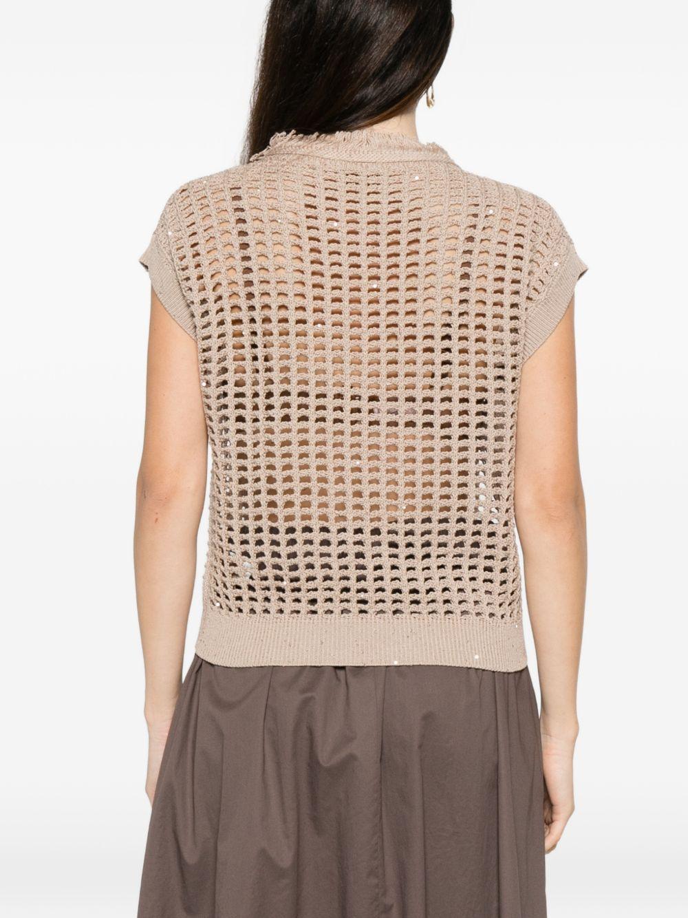 PESERICO Maglia beige senza maniche effetto crochet 