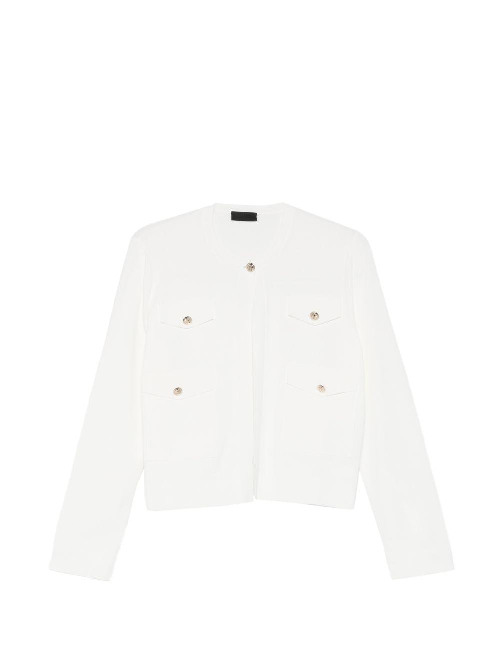 LIUJO Cardigan bianco con tasche e bottoni dorati 