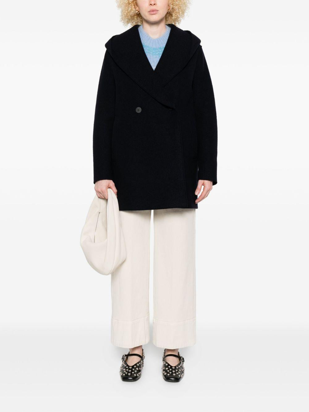 HARRIS WHARF LONDON Cappotto doppiopetto in lana blu 