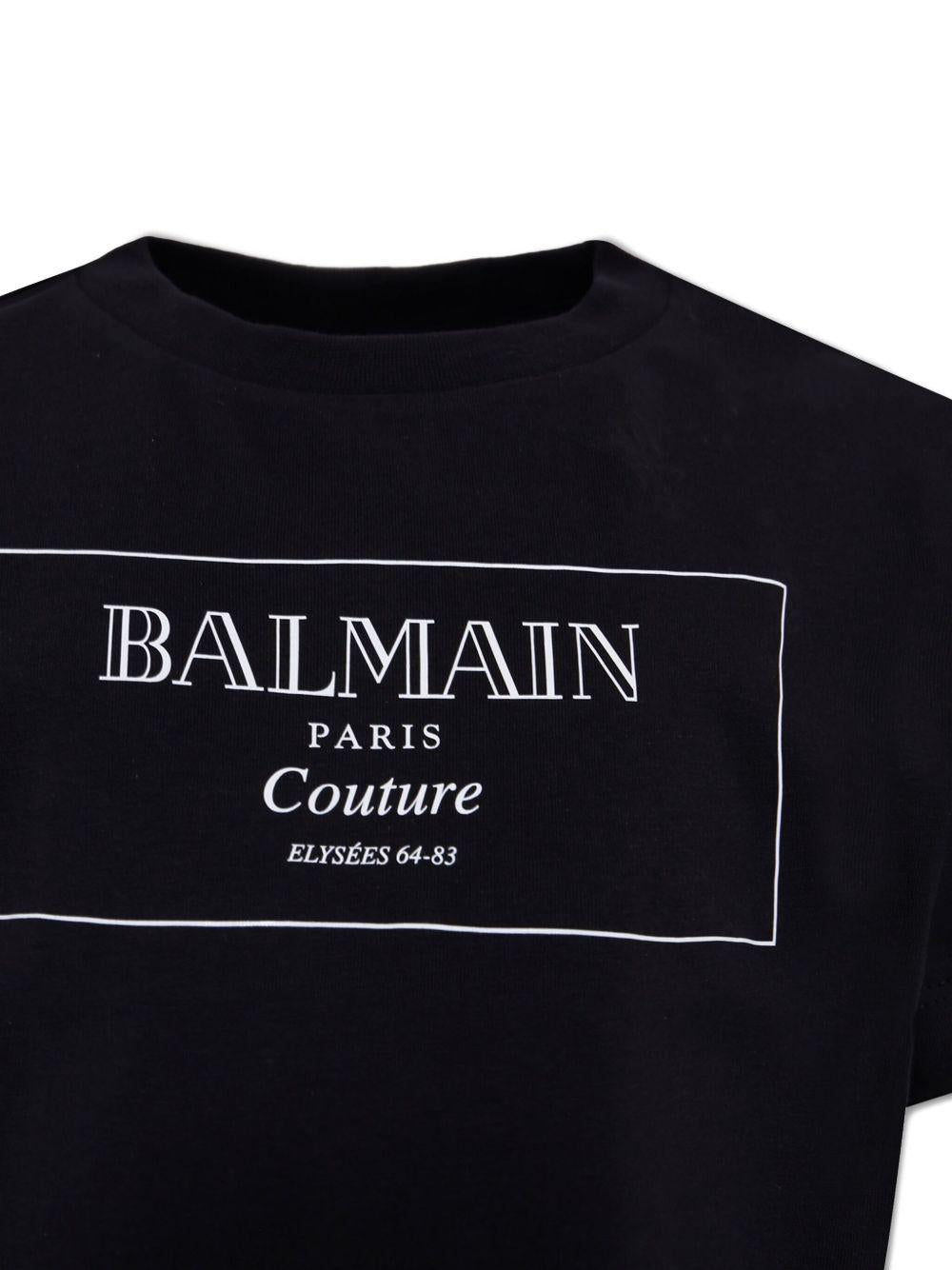 BALMAIN T-shirt crop da bambina in cotone nero 