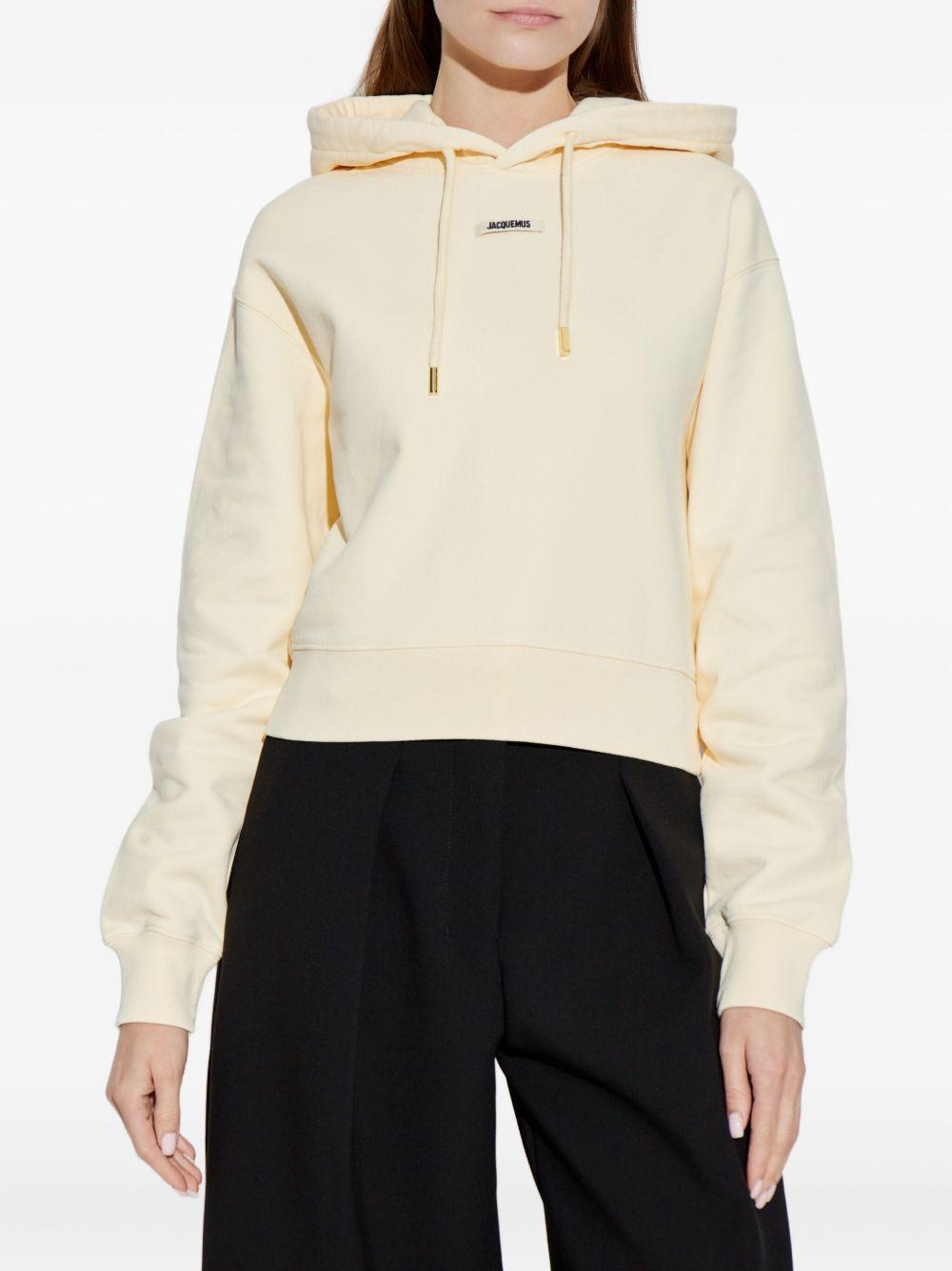 JACQUEMUS Felpa Gros Grain beige in cotone con cappuccio 