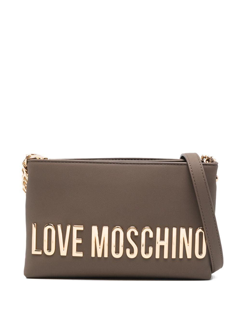 LOVE MOSCHINO Borsa a tracolla marrone tortora con logo dorato 