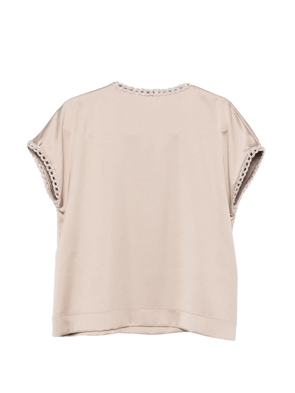 D EXTERIOR Top color beige satinato con strass 