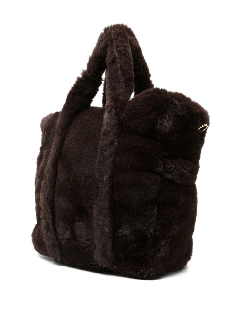 LIUJO Borsa a mano marrone in ecopelliccia con logo 