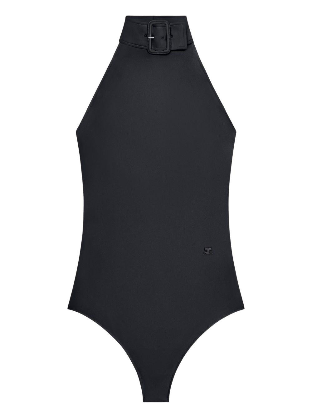 COURREGES Body nero a collo alto con fibbia 