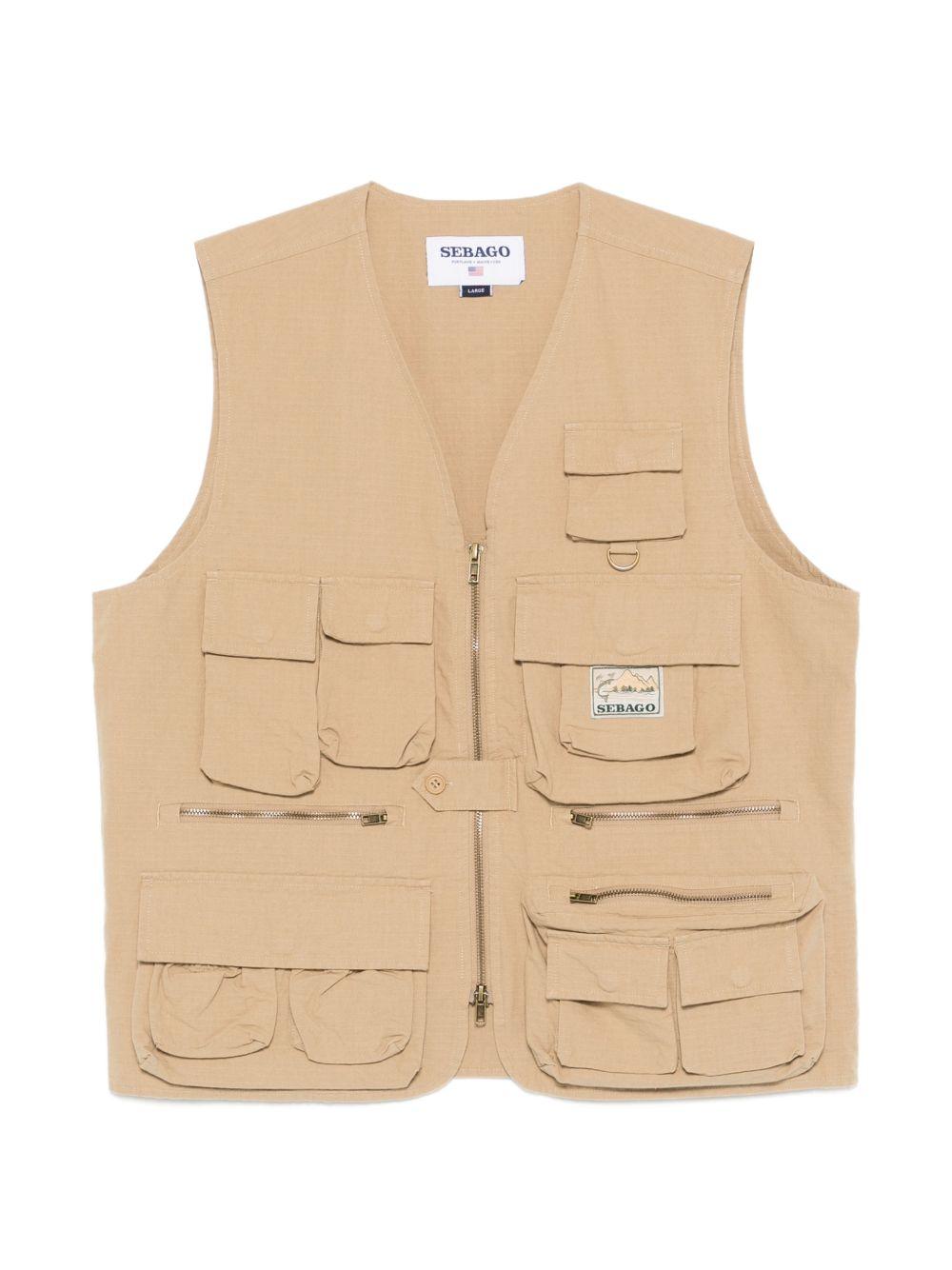 SEBAGO Gilet Downeaster in cotone beige con tasche 