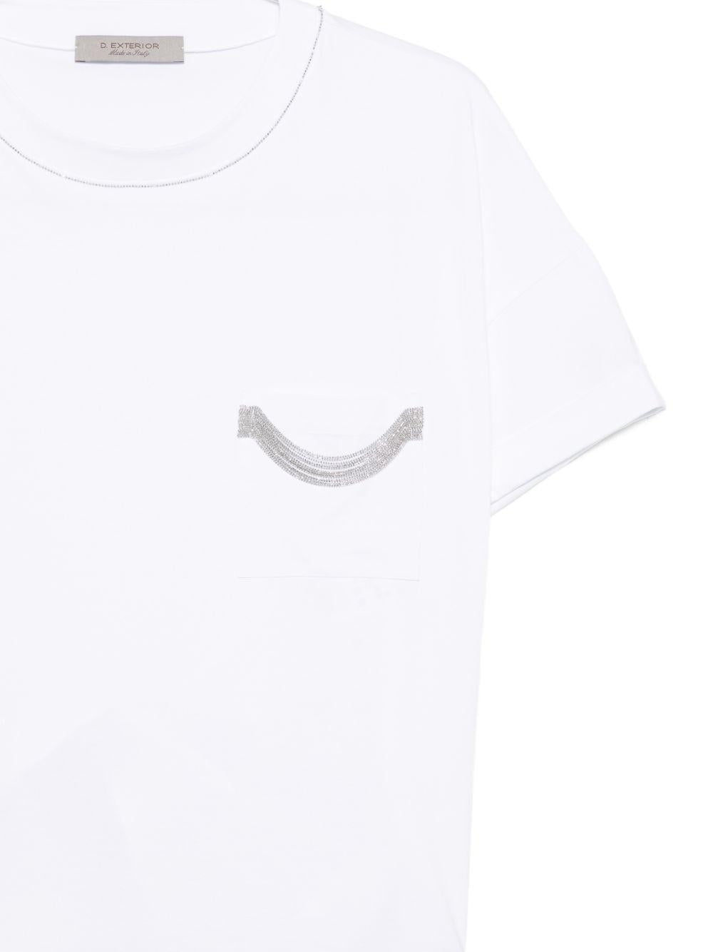D EXTERIOR T-shirt a maniche corte in cotone elasticizzato bianco 
