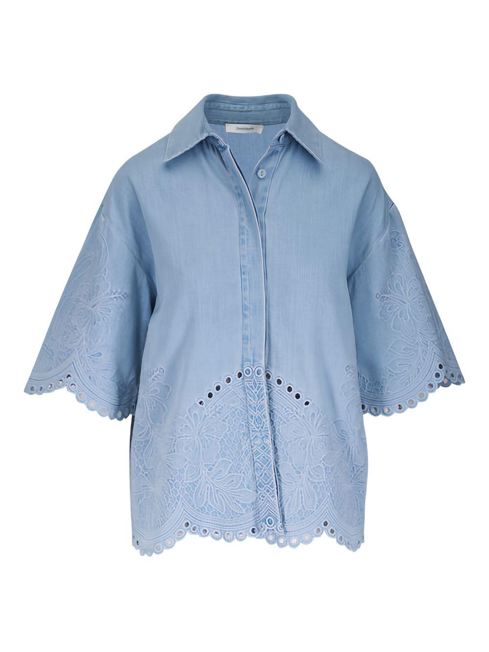 ZIMMERMANN Camicia a maniche corte in cotone azzurro 