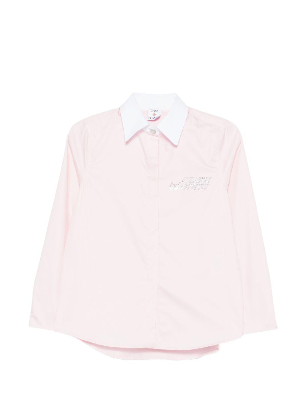 CASABLANCA Camicia con logo strass in cotone rosa 