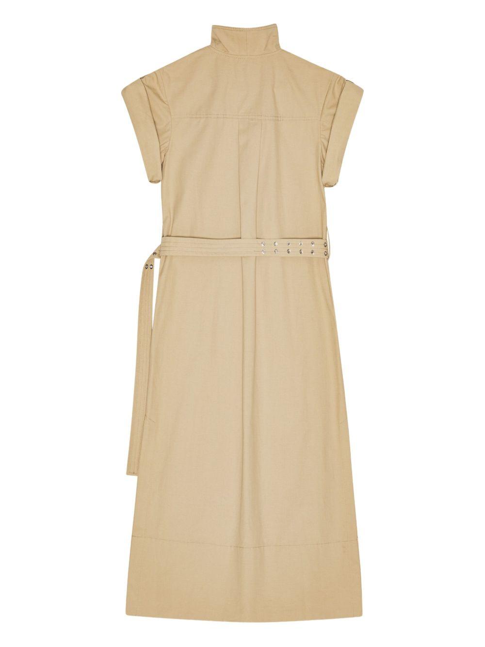 GANNI Abito midi chemisier in cotone misto lino beige 