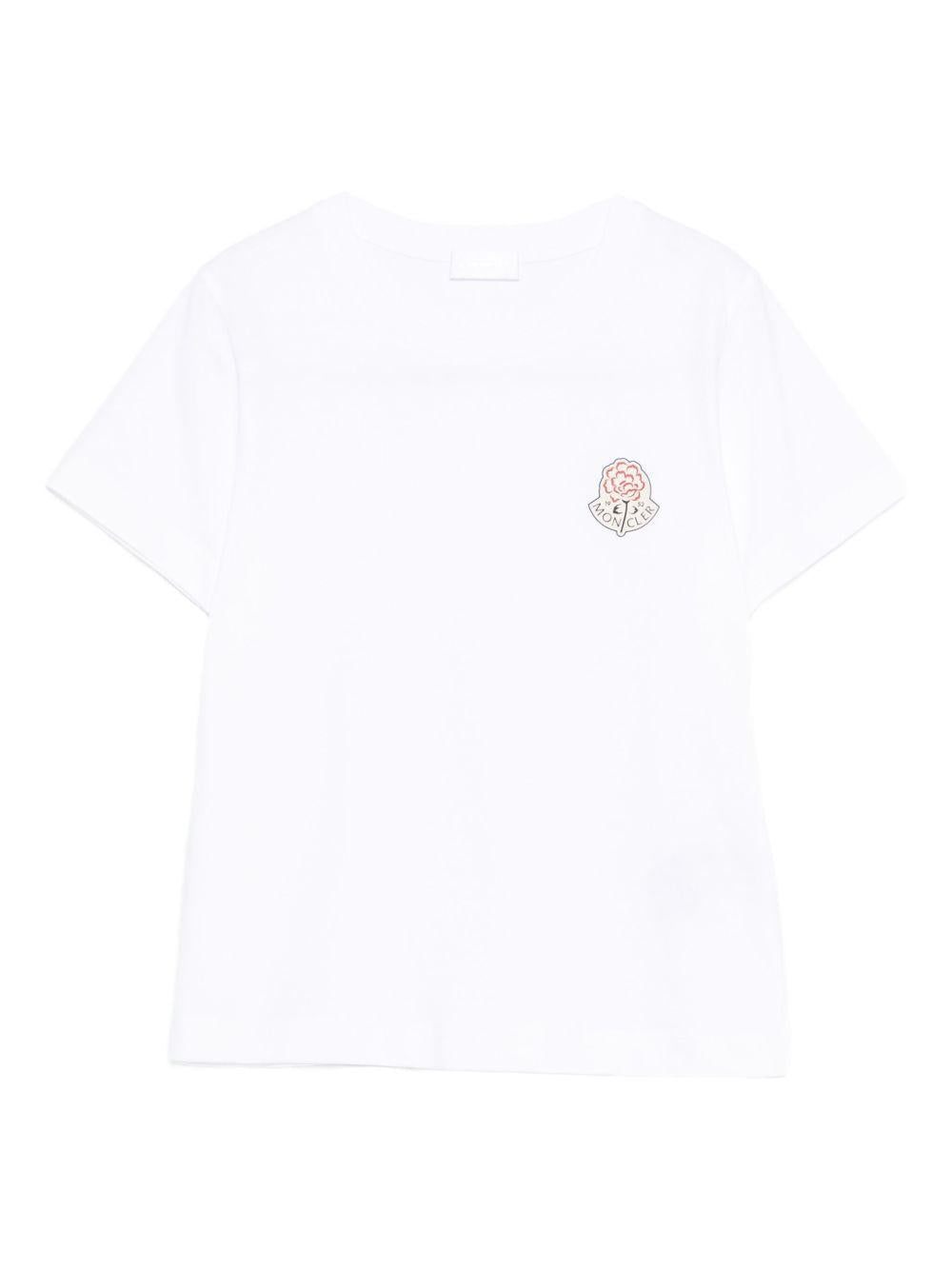 MONCLER T-shirt in cotone bianco con logo patch 