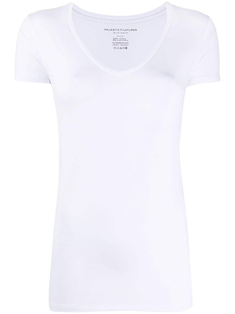 MAJESTIC FILATURES T-shirt a maniche corte con scollo a V bianco 