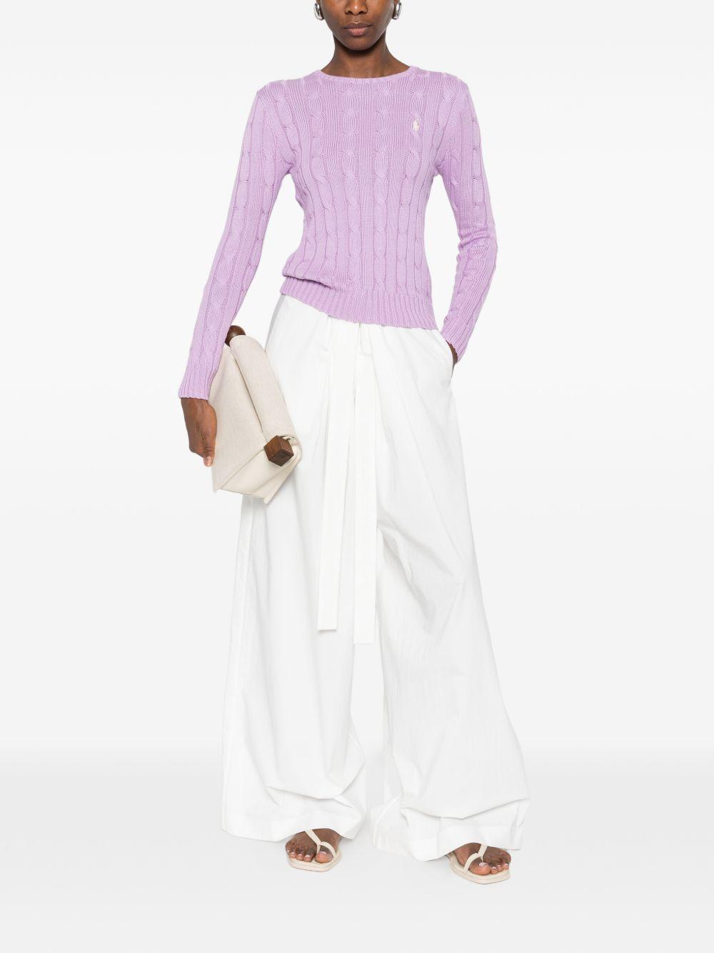 POLO RALPH LAUREN Maglia a trecce con logo ricamato in cotone lilla 
