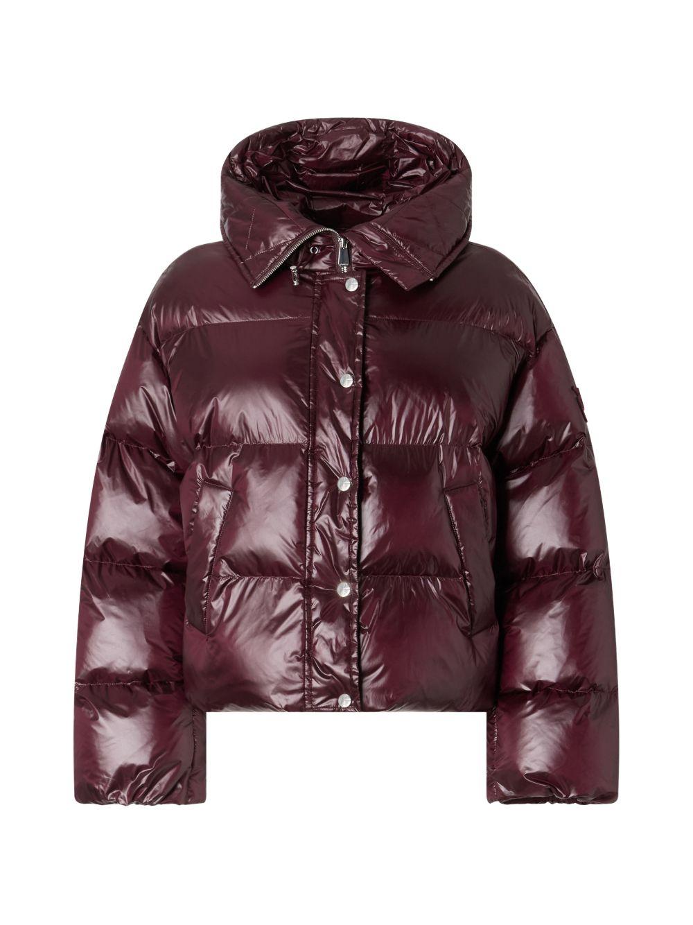 PINKO Piumino Impasto bordeaux lucido con cappuccio 