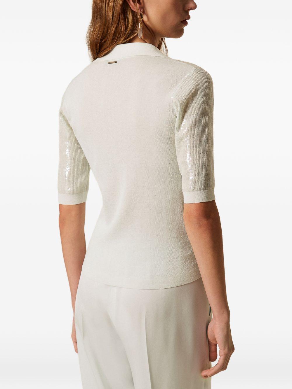 TWINSET Polo con paillettes in cotone verde acqua 