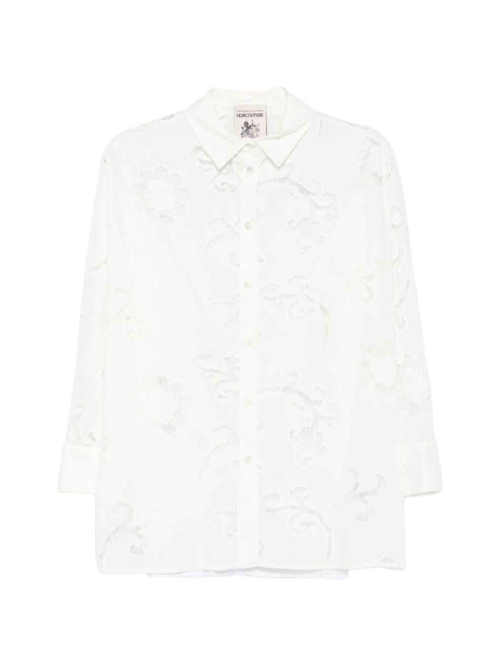 SEMICOUTURE Camicia Tiffany in ctone bianco con ricami traforati 