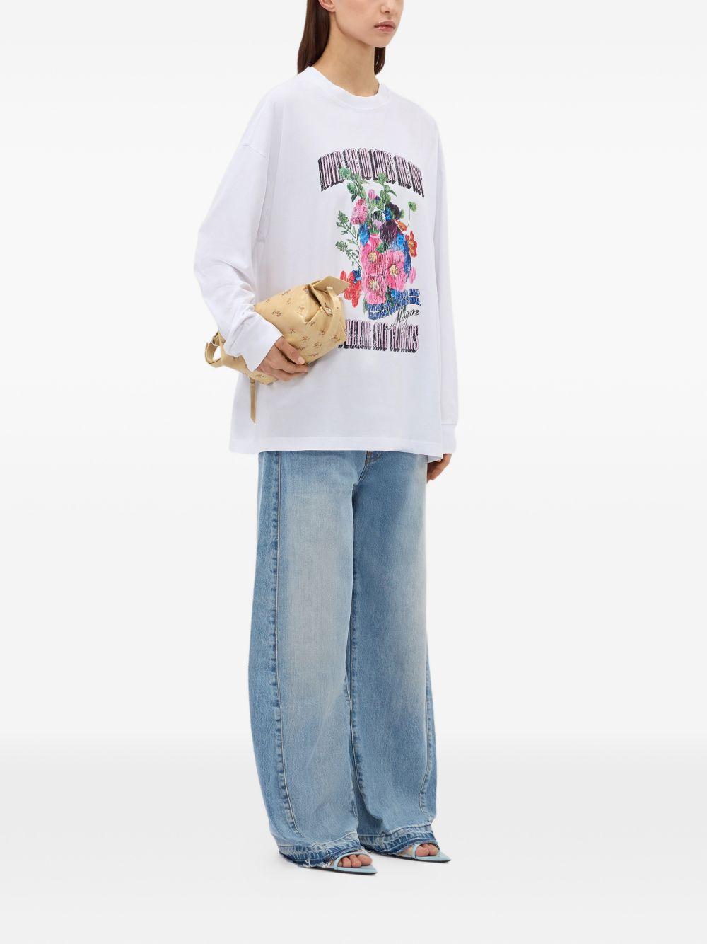 MSGM T-shirt a maniche lunghe bianca con stampa fiori 