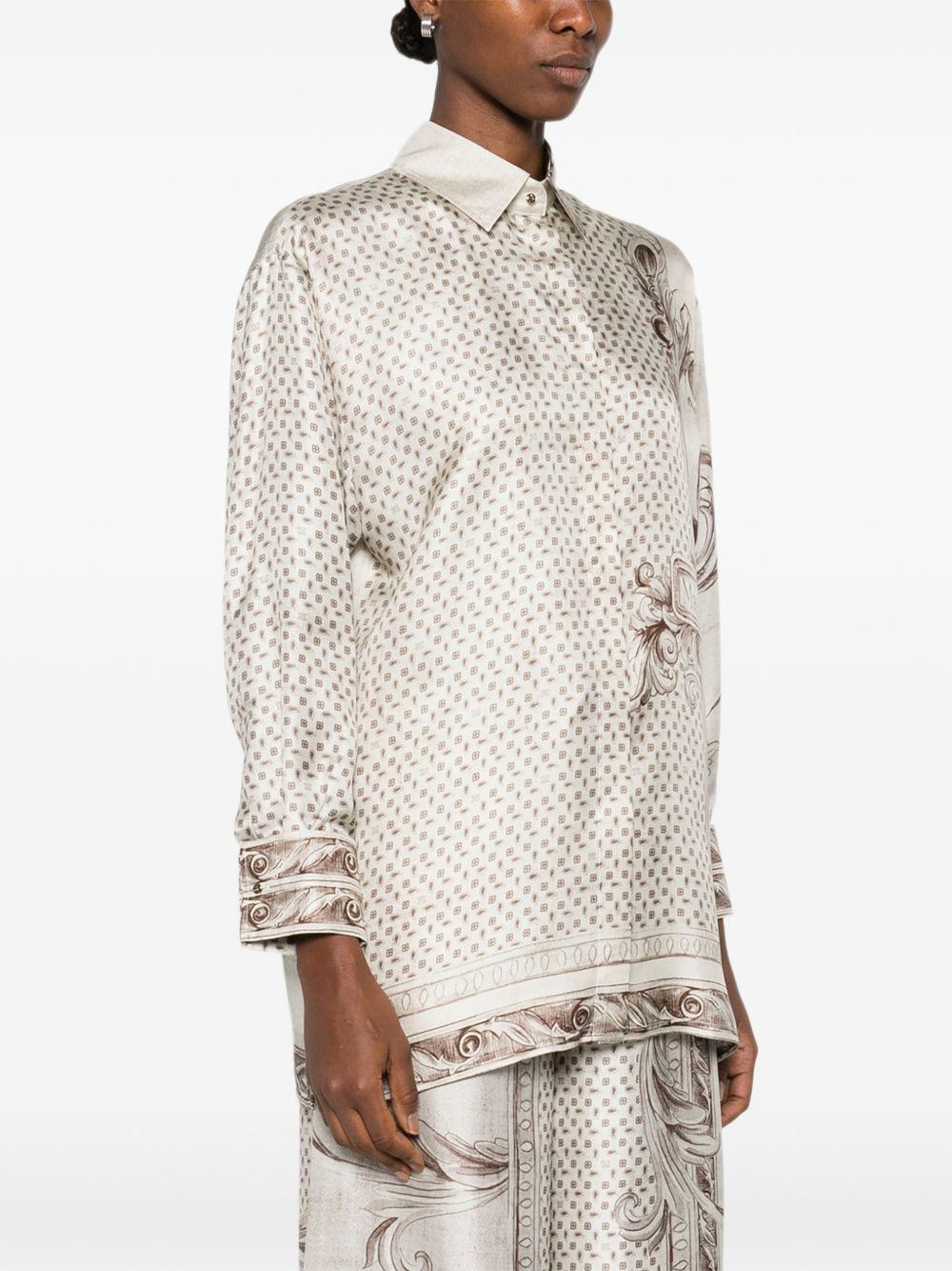 MAX MARA Camicia di seta avorio con grafica barocca marrone 