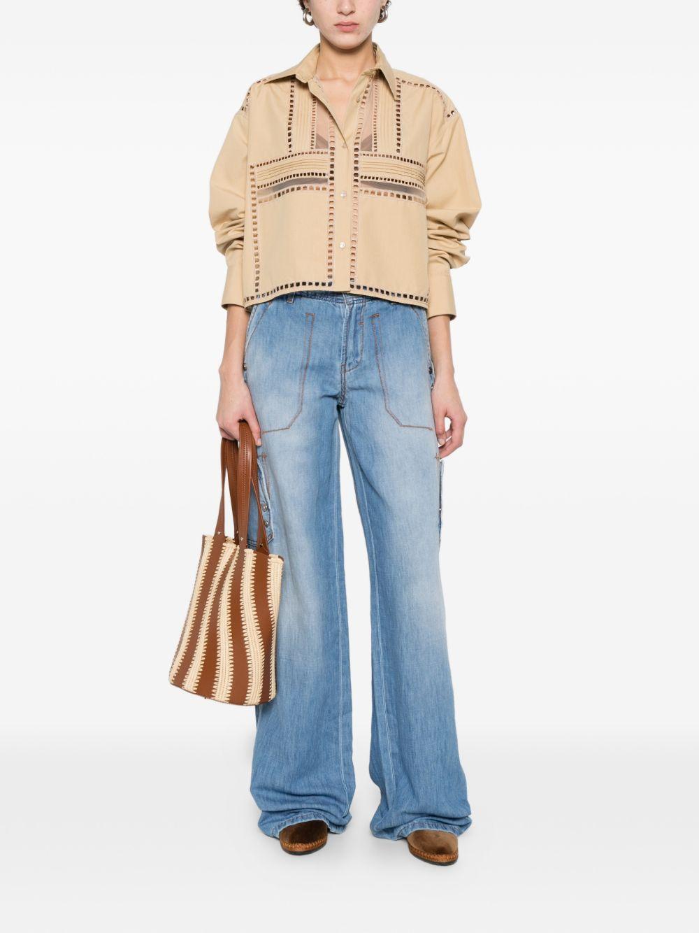 ERMANNO SCERVINO Camicia con cut-out in cotone beige con tasche flap 