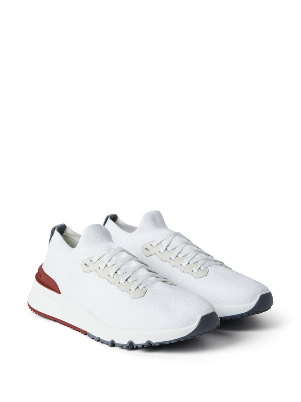 BRUNELLO CUCINELLI Sneakers in maglia chiné bianca 