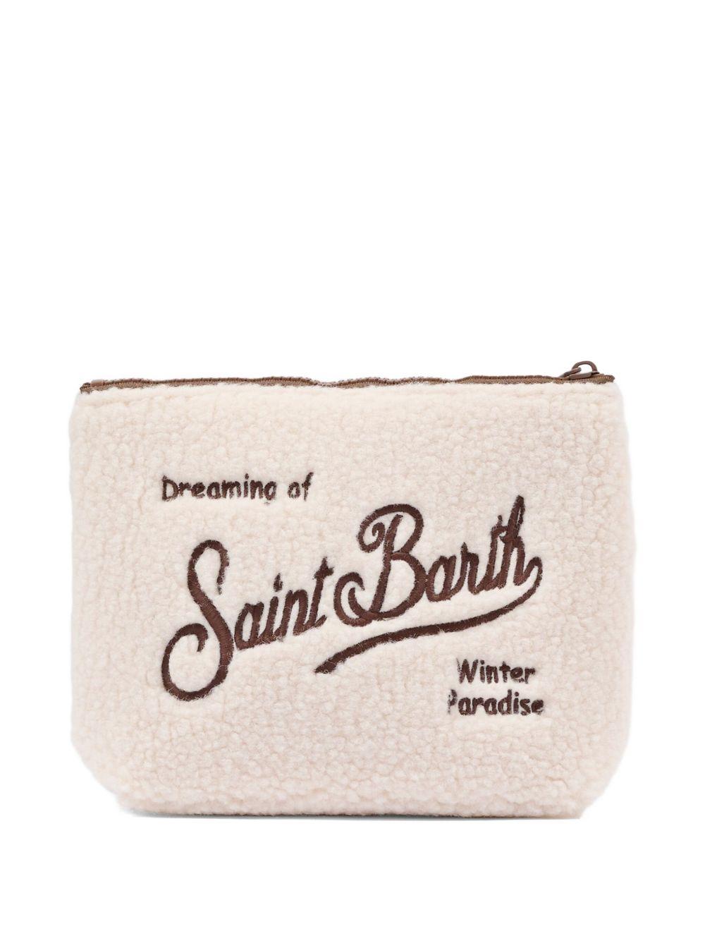 MC2 SAINT BARTH Pochette beige con pelliccia e logo marrone 