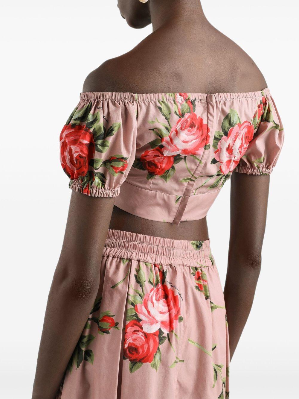 DOLCE e GABBANA Top rosa in cotone con stampa floreale 