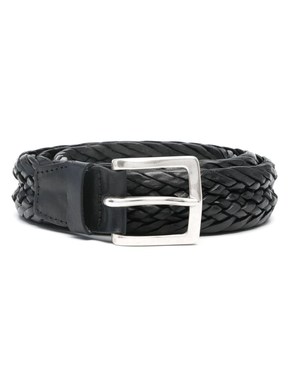 ORCIANI Cintura in pelle intrecciata nera con hardware argento 