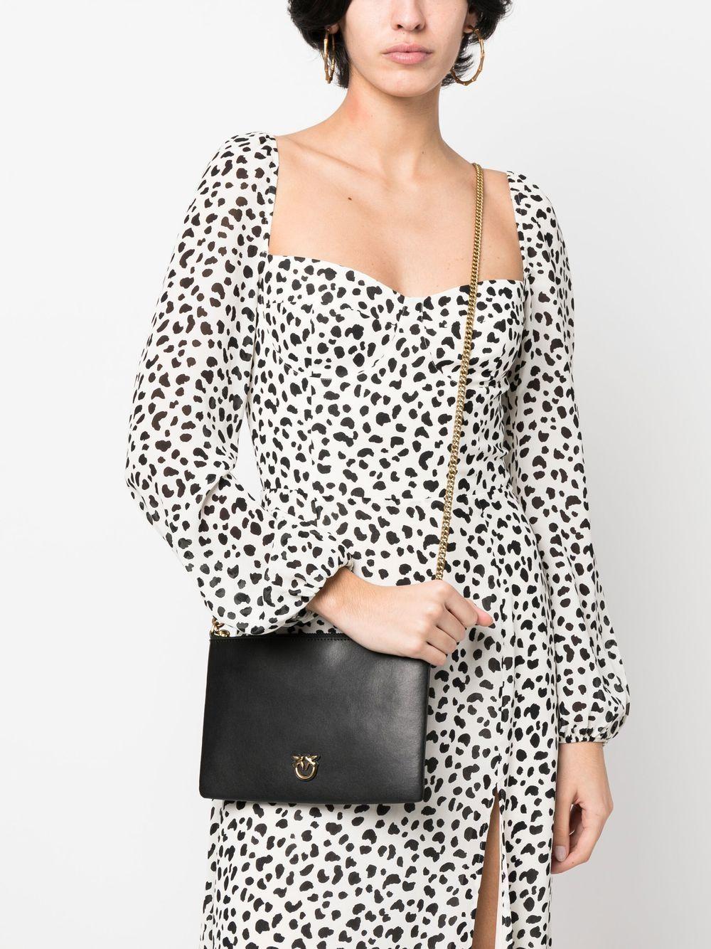 PINKO Borsa Flat Classic nera in pelle con dettagli oro 