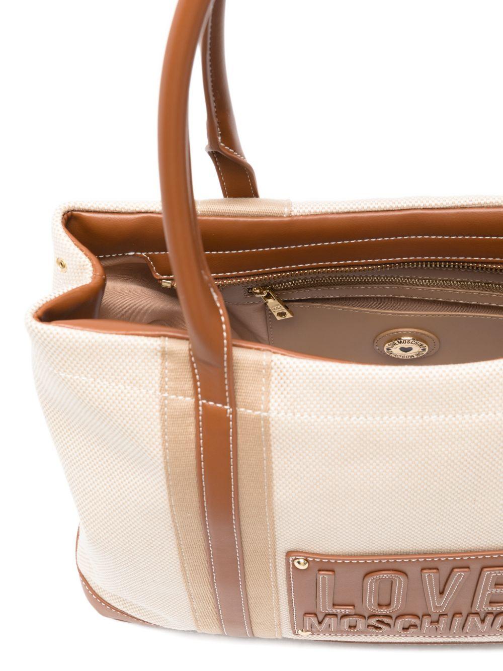 LOVE MOSCHINO Borsa shopping in cotone beige con logo impresso 