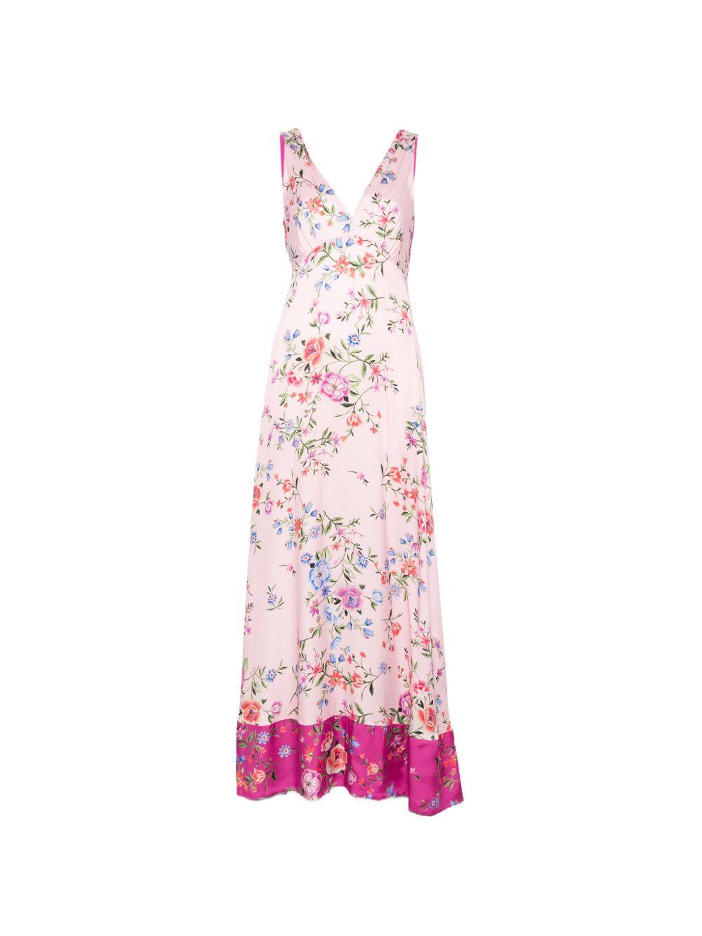 LIUJO Abito lungo rosa con stampa floreale e schiena incrociata 