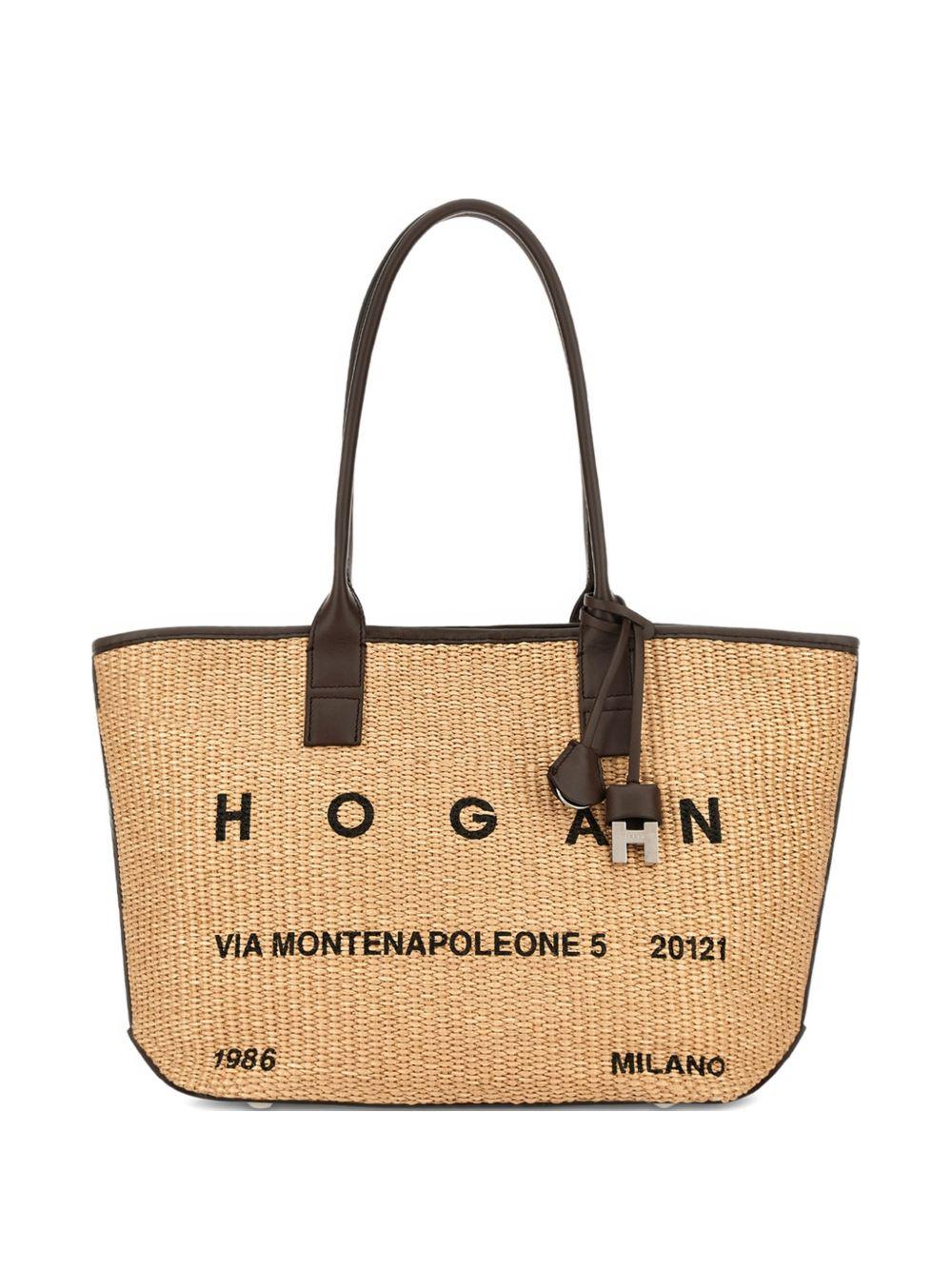 HOGAN Borsa shopping in cotone e pelle 