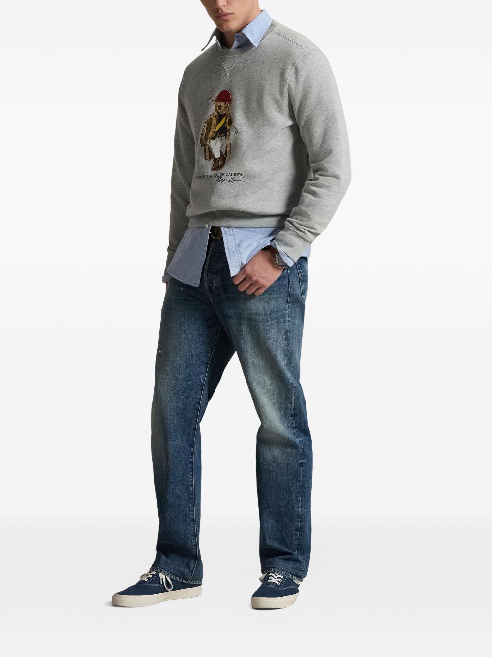 POLO RALPH LAUREN Felpa grigia girocollo con stampa Polo Bear 