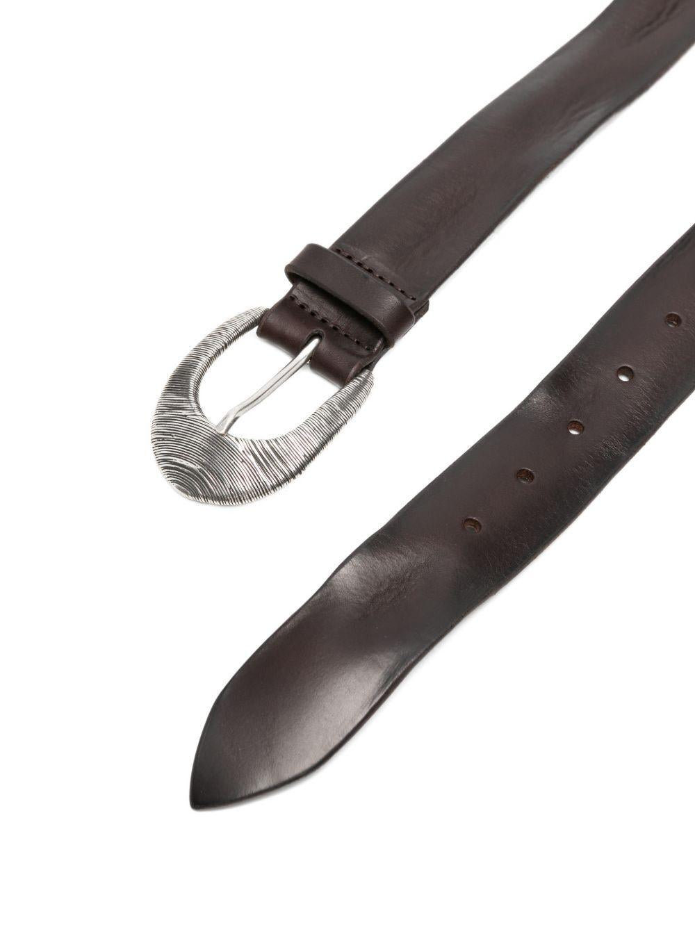 ORCIANI Cintura di pelle Bull Soft con fibbia argentata marrone 