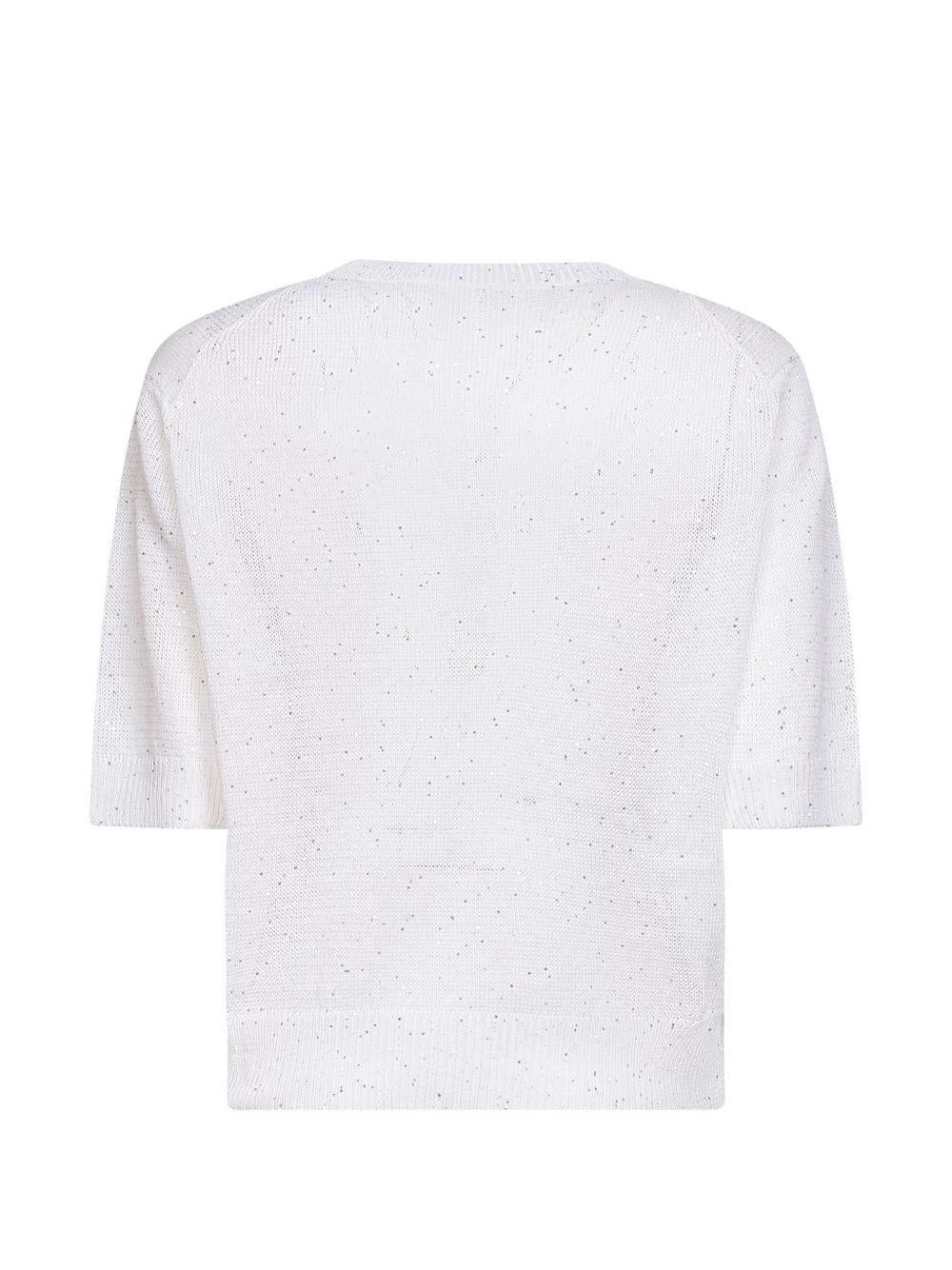 BRUNELLO CUCINELLI T-shirt in maglia fine in lino misto cotone con micro paillettes 