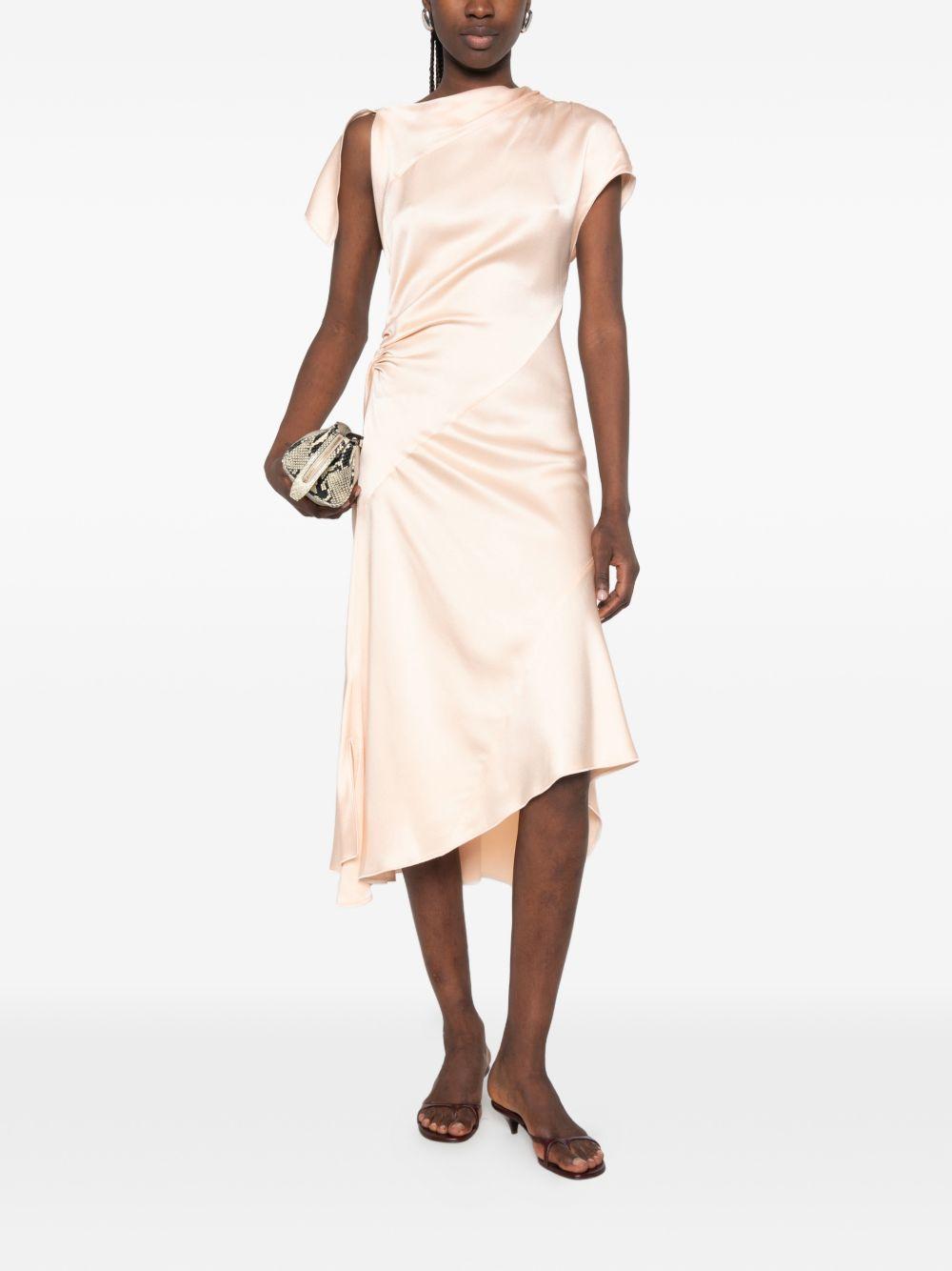 VICTORIA BECKHAM Abito midi satinato rosa chiaro con asimmetrie 